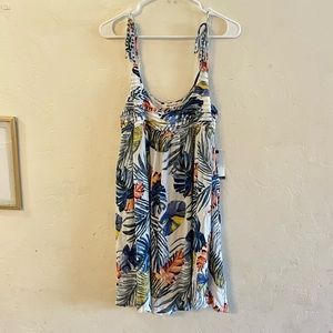 Rip Curl NWT White & Blue Tropical Leaf Print Mini Dress Medium